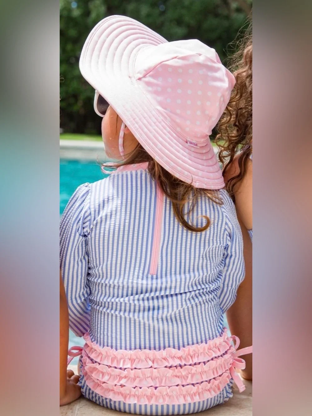 Ruffle Butts-Periwinkle Blue Seersucker Long Sleeve Rash Guard One Piece